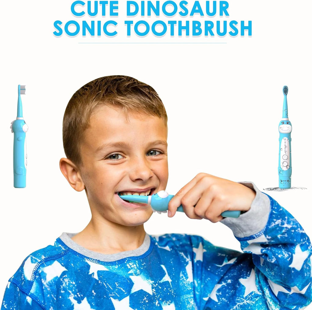 Dinosaur Toothbrush, Kids Sonic Electric Toothbrush for Children, Toddlers Boys Girls Age 3-12 with 30s Reminder, 2 Mins Timer, 5 Modes, 8 Brush Heads