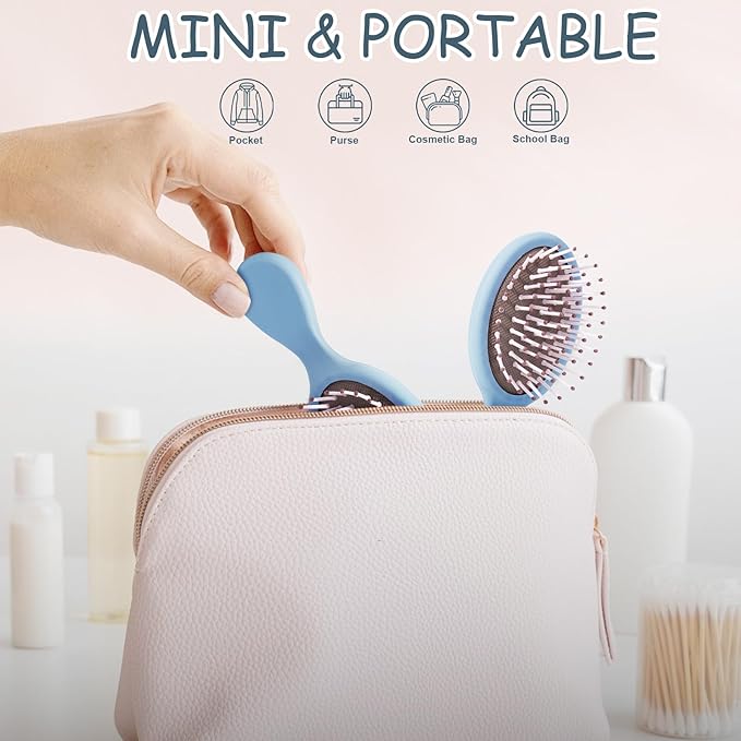 Hair Brush, Mini Detangling Hairbrush for Dry and Wet Hair, Small Size Travel Detangler Brush for Girls Boys Kids Women Men for All Hair Types (Bluish)