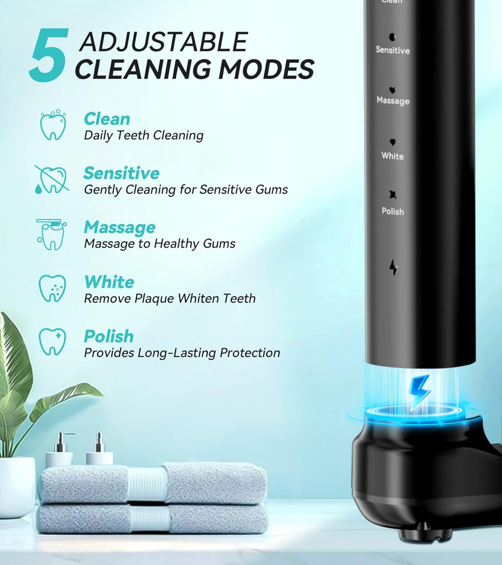 Professional Water Flosser & Electric Toothbrush Combo, 600ML Home Use Oral Irrigator for 10 Adjustable Water Pressure, 2 Cleaning Modes, 1+1 Brushing & Flossing for Complete Oral Care (Black)