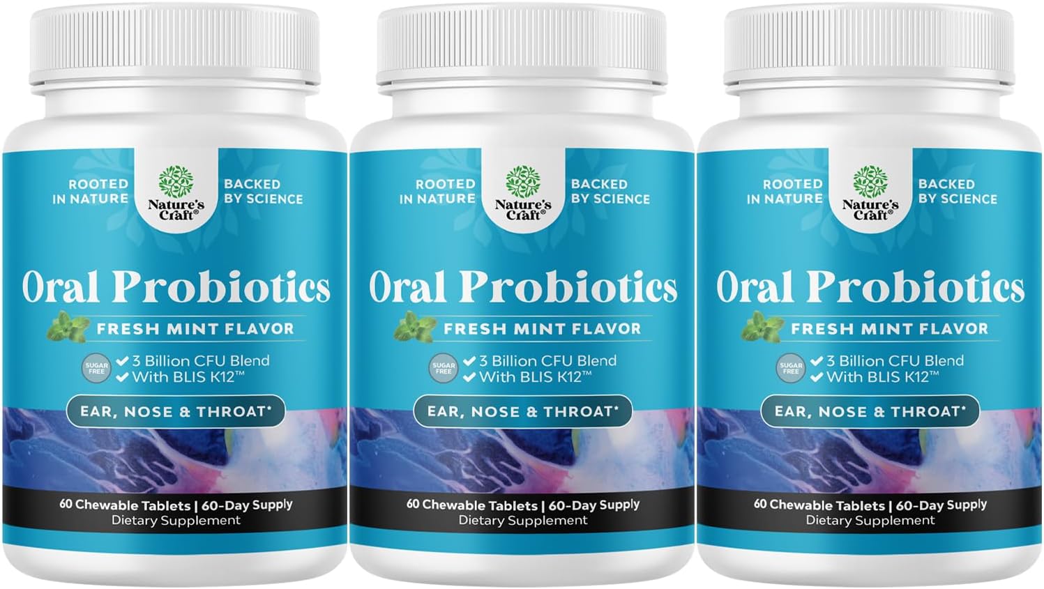 Oral Probiotics for Teeth and Gums - Minty Fresh BLIS K12 Oral Probiotics for Mouth Bad Breath Dry Mouth and Dental Health Support with 3 Billion CFU - Chewable Xylitol Lozenges Mint Flavor (3 Pack)