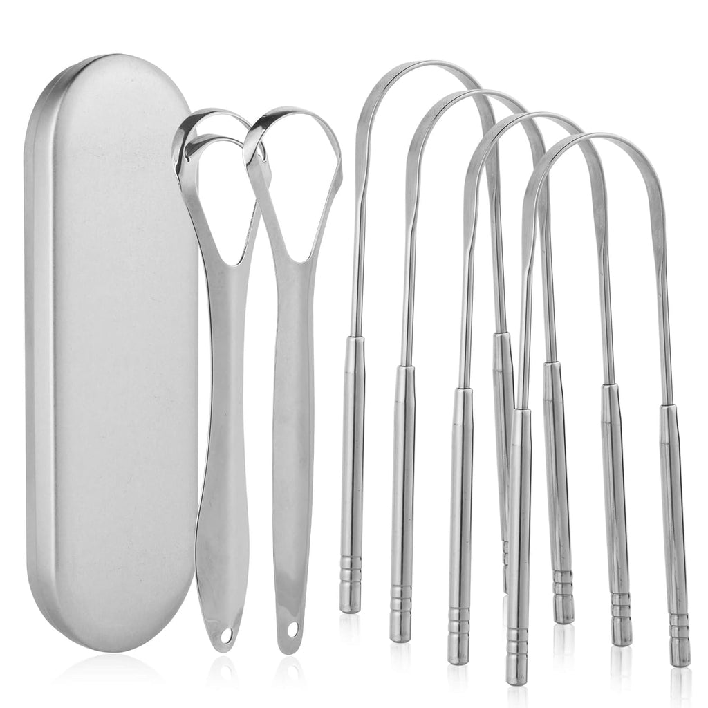 6 Pack Tongue Scraper - Reusable & Easy to Clean Tongue Scrubber with Travel Case for Adults & Kids - Medical-Grade 100% Stainless Steel Tongue Cleaner for Fresh Breath & Oral Care