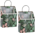 2 Pcs Wall-hanging Storage Bags,Desktop Organizer Basket Cotton Linen Hanging Storage Basket for Kitchen,Bderoom,Living Room-Plant