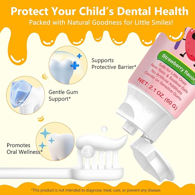 2PACK Kids Toothpaste Watermelon and Strawberry Flavor, Swallowable Toothpaste with xylitol and Vitamin E, Fights Plaque, Designed for Children, 2.1OZ