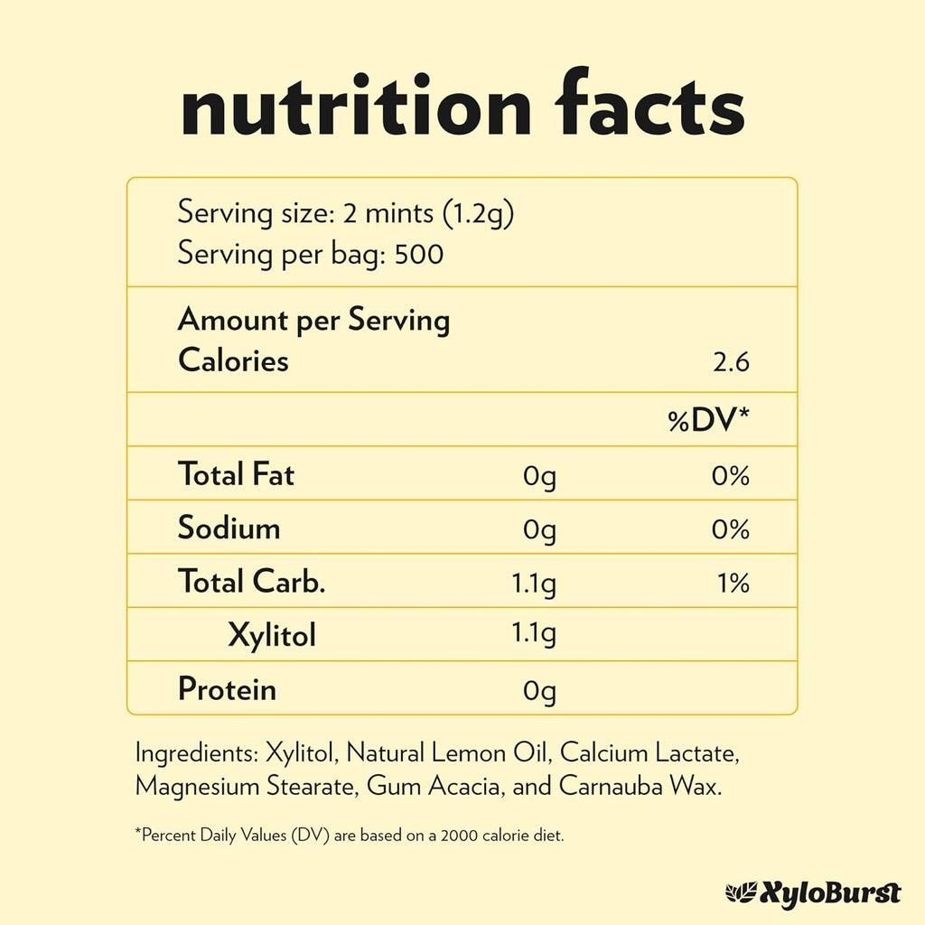 XyloBurst - Xylitol Mints | Sugar Free Breath Freshener for Oral Health | Gluten Free, Vegan, Keto Friendly | Aspartame Free | Lemon | 1000 Count Bag