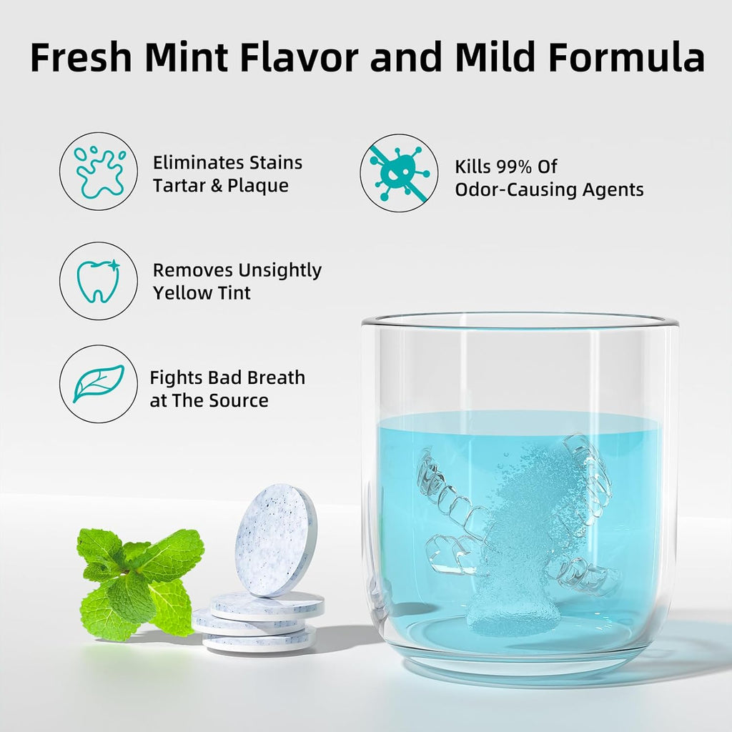 Retainer Cleaner Tablets,Denture Cleaning Tablets for Deep Remove Stains,Denture Cleaner Tablets 240 Tablets - Minty Fresh