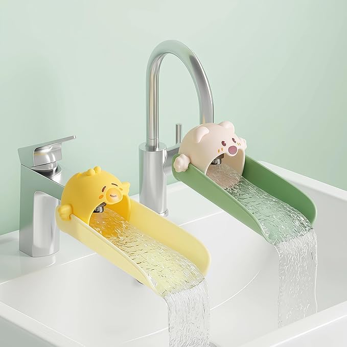 2 Pack Faucet Extender for Toddlers, Silicone Faucet Extender, Easy Install Sink Spout Extender for Kids Hand Washing Fits Standard and Gooseneck Faucet (Yellow & Green)