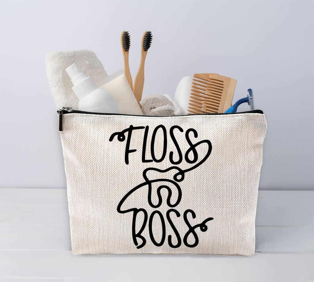 Sufamb Floss Boss Makeup Bag, Funny Dental Assistant Cosmetic Pouch for Women Girls, Funny Gifts for Dentists Women Dental Hygiene Hygienist,Dental Assistant Gifts