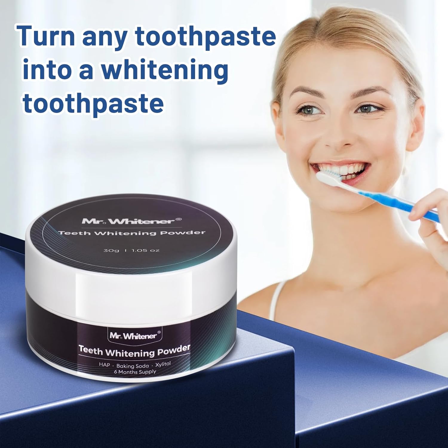 Teeth Whitening Powder 30g, Toothpaste Whitening Powder 6 Months Supply, Dentist-Approved & Enamel-Safe, Tea, Coffee, Wine, Smoking & Yellow Tooth Stain Removal Without Sensitivity, Fresh Mint Flavor