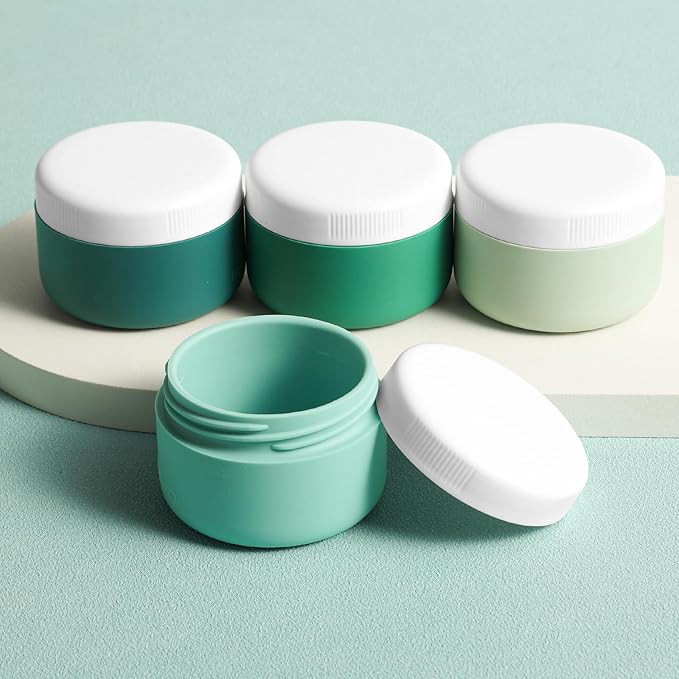 Travel Containers for Toiletries, Silicone Cream Jars BPA-Free, Leak-proof 3oz Travel Size Containers, Portable Size Silicone Jars with Lid for Cosmetic Face Hand Body Cream (4 Pack)