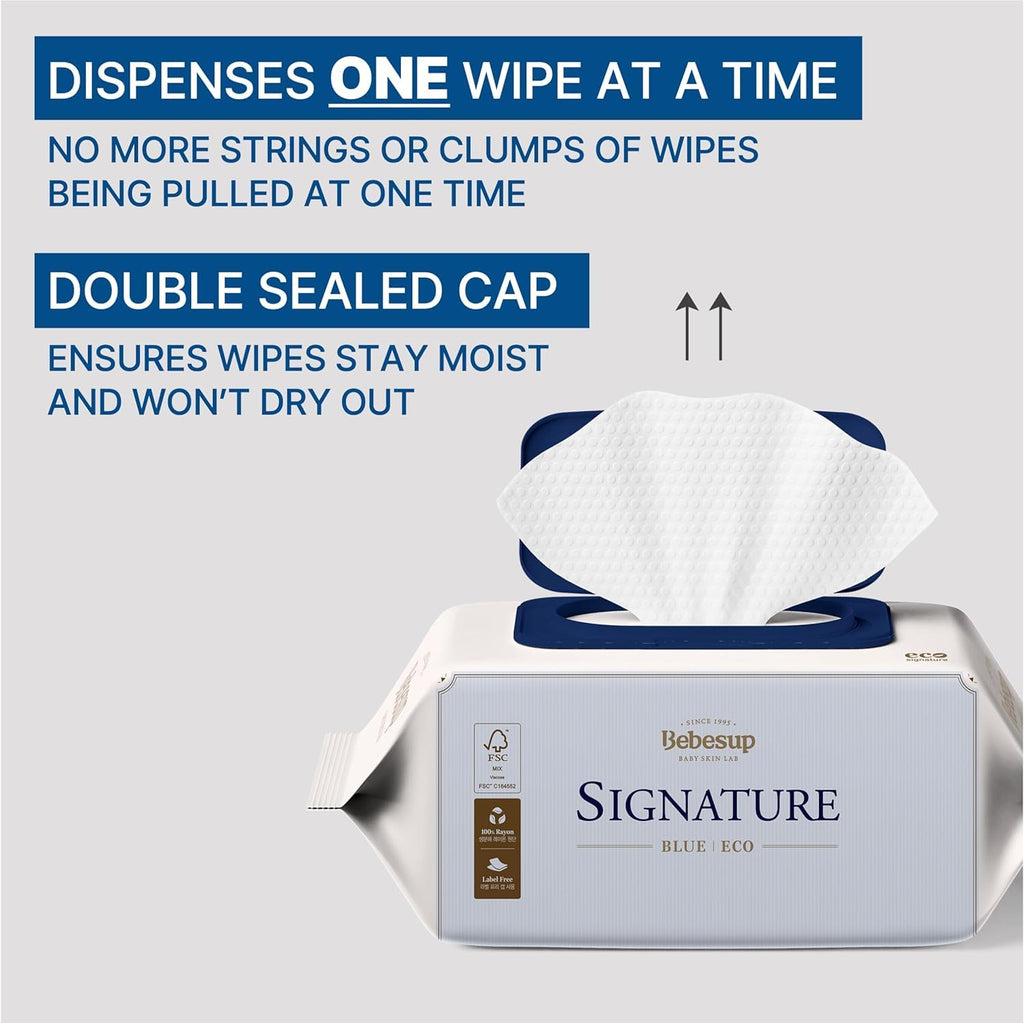 BEBESUP- Korea’s #1 Signature Eco Baby Wipes- 100% Plant-Based 99% Drinkable Water-Based Unscented Ultra-Thick Organic baby wipes Hypoallergenic for sensitive skin Flip-Top (1 Pack)