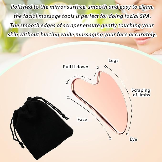 Nuanchu Stainless Steel Gua Sha Facial Tools Metal Guasha Tool for Face Body Jawline Shaper, Double Chin Reducer, Puffiness Reducing, Lymphatic Drainage Massager Skin Care Gift with Pouch(Pink)