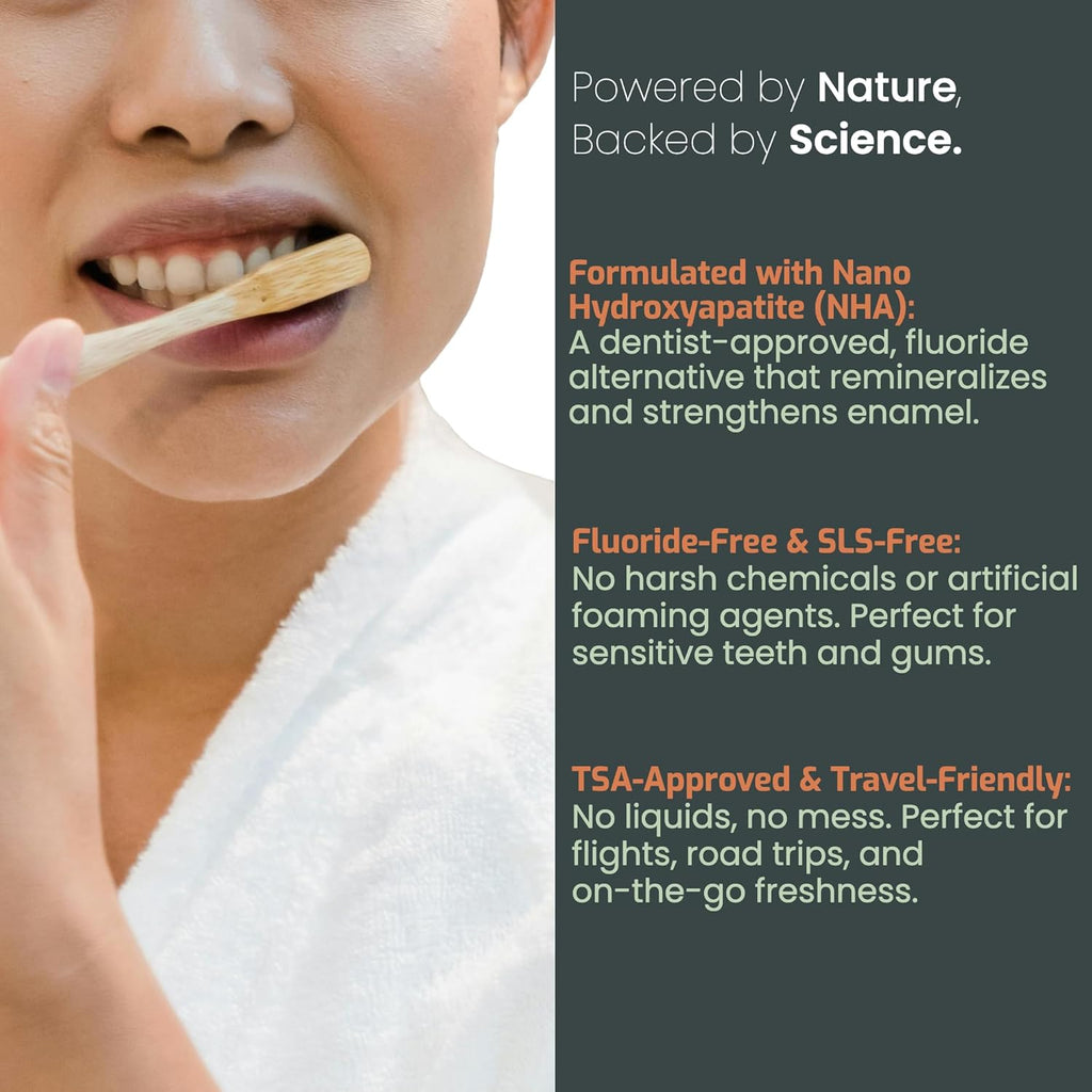 Nudge Toothpaste Tablets, 10% Nano Hydroxyapatite Remin+ Formula, Fluoride-Free, SLS-Free, All-Natural, Natural Whitening & Remineralizing, TSA-Approved, Mild Mint, 62 Tabs