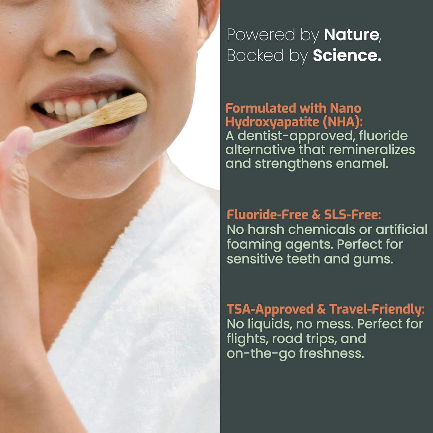 Nudge Toothpaste Tablets, 10% Nano Hydroxyapatite Remin+ Formula, Fluoride-Free, SLS-Free, All-Natural, Natural Whitening & Remineralizing, TSA-Approved, Mild Mint, 62 Tabs