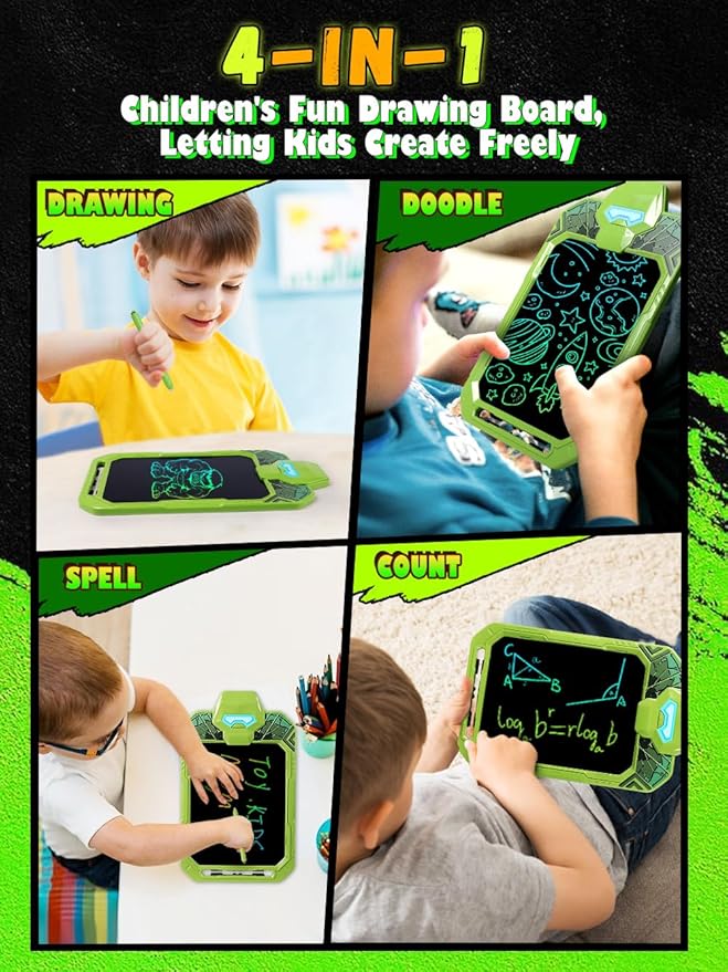 LCD Writing Tablet for Kids 10 Inch Green Giant Power Hero for Toddler 3 4 5 6 - Paint, Doodle Board, Drawing Pad - Travel Toys, Road Trip Car Activities, Birthday Christmas Gift Boys & Man