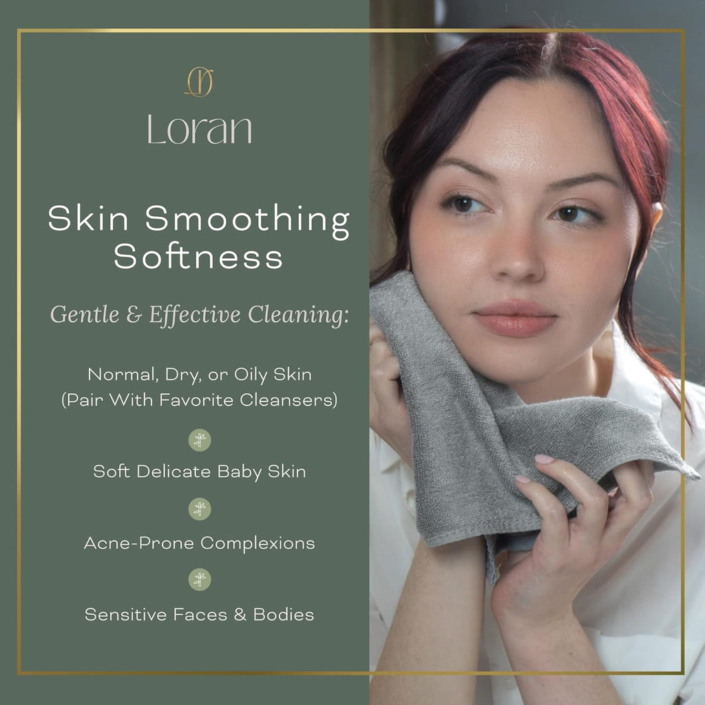 Silver Grey Washcloths Set of 6 Soft Facial Cloths 10” x 10” 100% Viscose Derived from Bamboo Spa-Like Feel Silky Face Cloth for Skin Cleansing