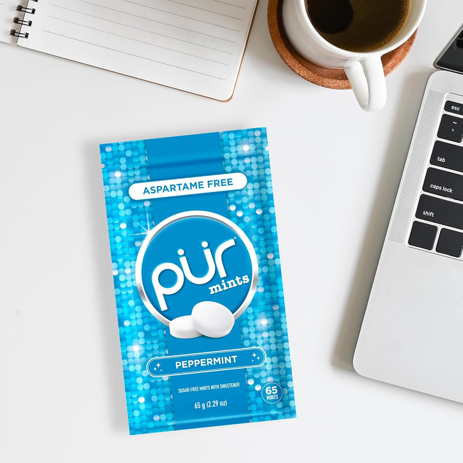 PUR Mints | Aspartame Free Breath Mints | Made with Xylitol | Sugar Free, Vegan, Gluten Free | Natural Peppermint Flavor | 65 Pieces in Re-Sealable pouch (Pack of 1)
