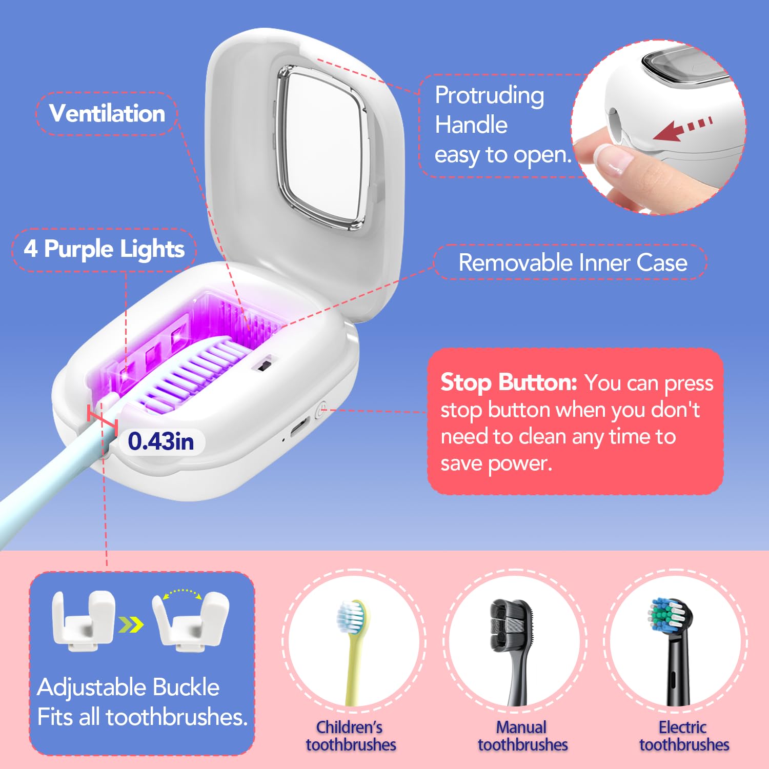 Toothbrush Sanitizer and Holder, TYPLFH Wall Mounted Toothbrush Covers Holders for Bathrooms, Rechargeable Toothbrush Travel Cleaner Case for Electric & Any Toothbrushes