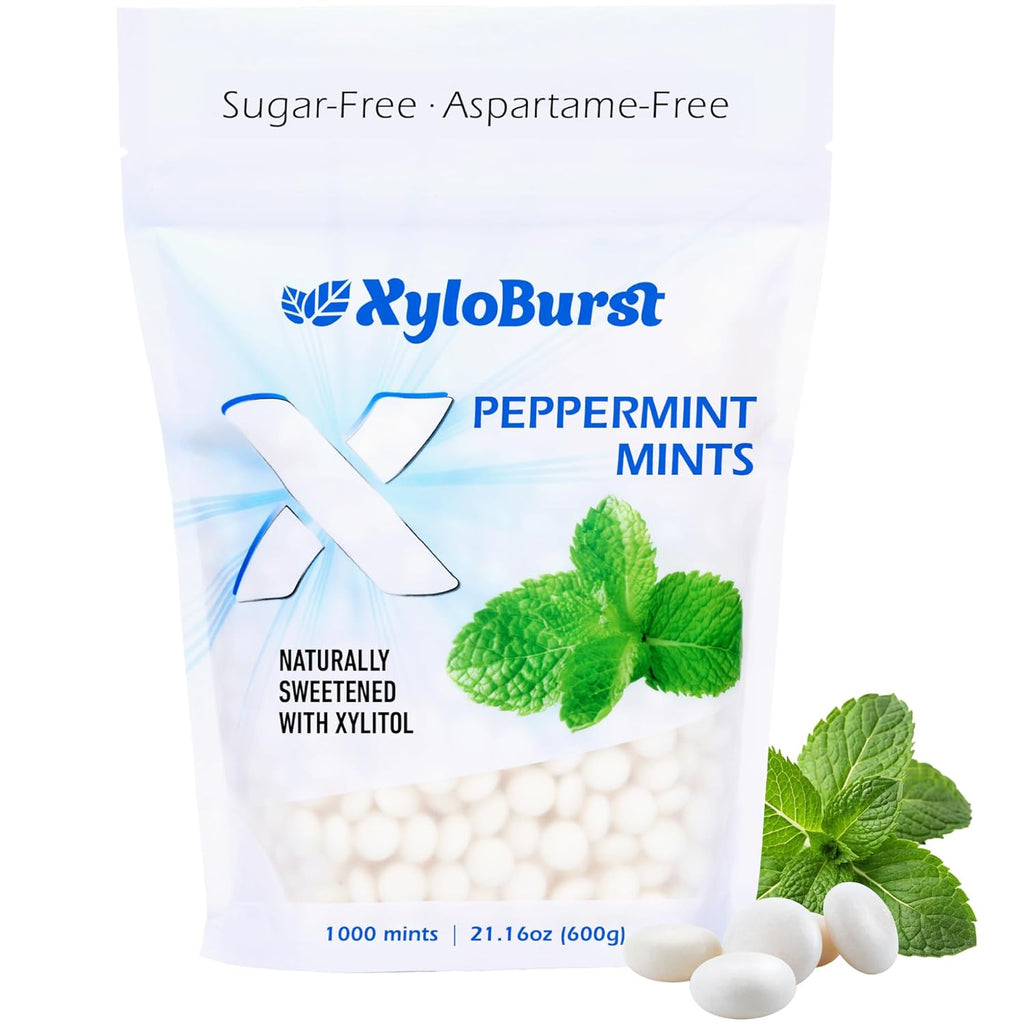 XyloBurst Xylitol Mints - Sugar Free Mints with Xylitol Candy - Aspartame Free, Gluten Free, Vegan & Keto Friendly Peppermint -1000 Count Bag