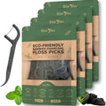 Biodegradable Floss Picks | 200 Count (4 Pack) | Mint Flavor, Candililla Wax | Sustainable & Reusable | Vegan & Cruelty-Free | Bamboo Floss Picks, Bamboo Toothpicks