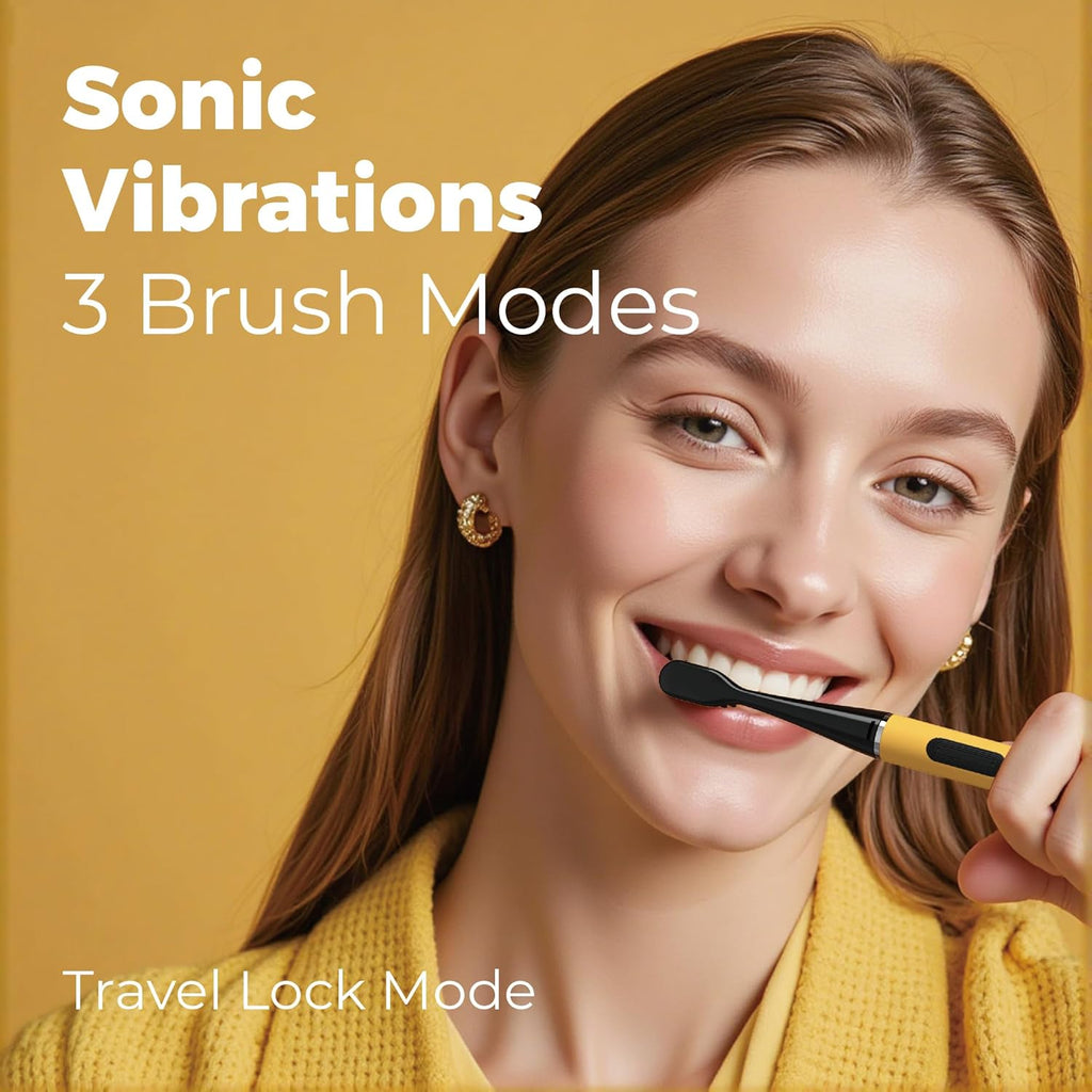 MIPOW Slim Pro i4 Electric Toothbrush Rechargeable Smart Ultra Sonic 3 Modes Magnetic Travel Case &Ceramic Dock, 60Day Long Battery Soft Bristles 2Heads IPX7 Waterproof,Color-(Yellow)