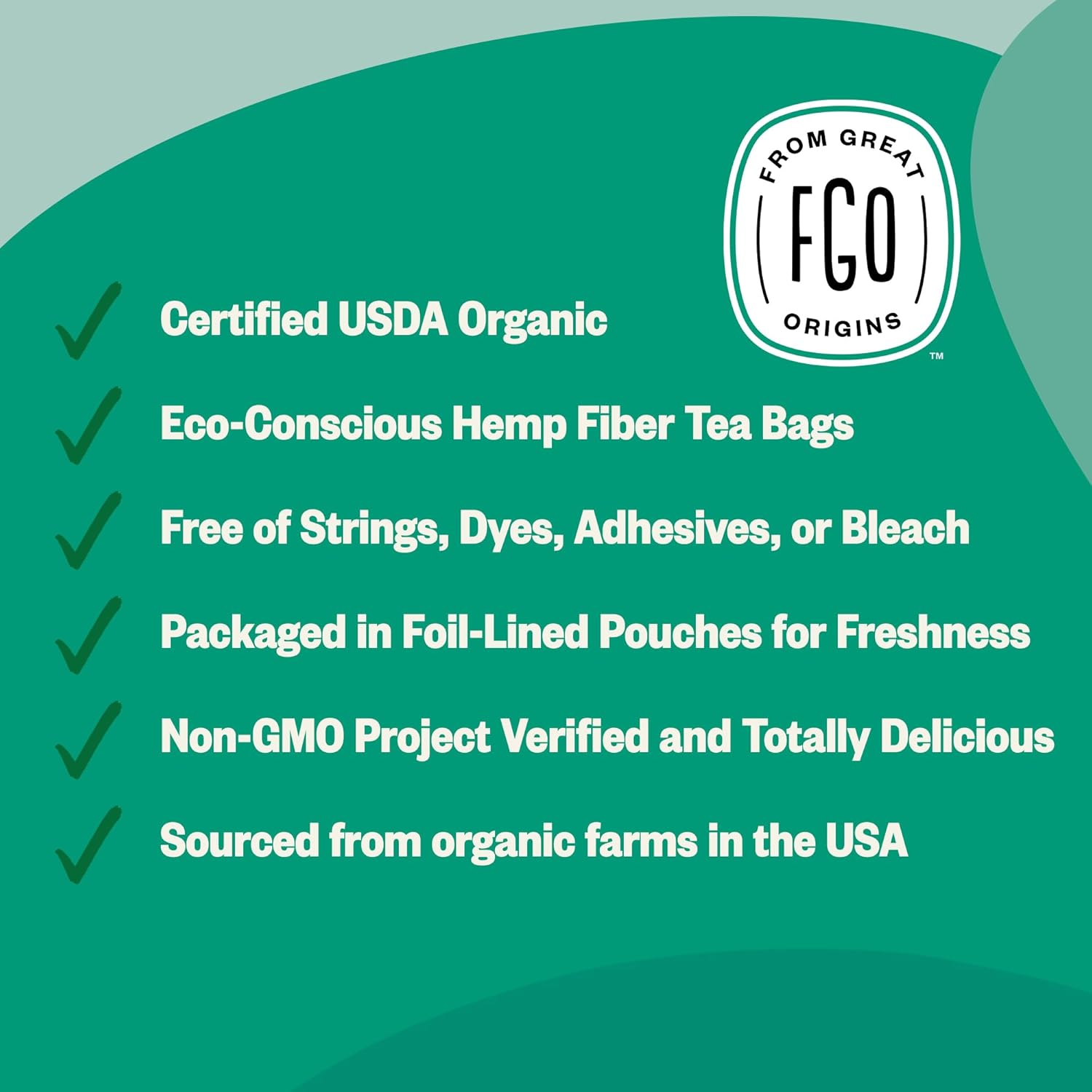 FGO Organic Spearmint Leaf Tea, 100 Count, Eco-Conscious Tea Bags, Caffeine Free, Resealable Bag, Packaging May Vary (Pack of 1)