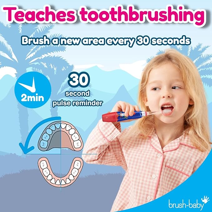 brush-baby - KidzSonic Dinosaur Kids Electric Toothbrush for Ages 3+ with Disco LED Lights, Gentle Sonic Vibrations, 2-Minute Smart Timer & 30‑Second Pulse Reminders – AAA Battery Included