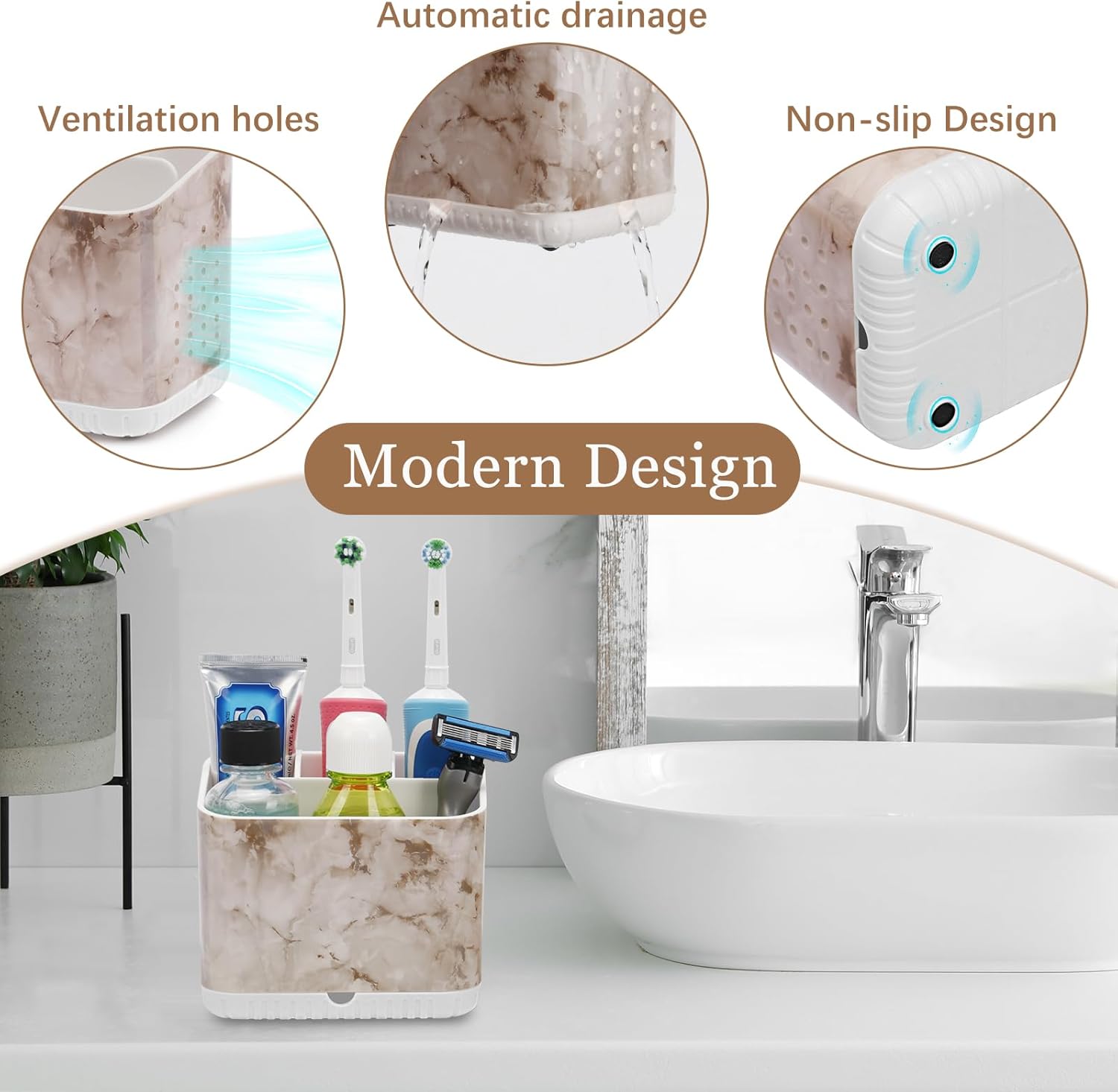 Toothbrush Holders for Bathrooms, Kids Electric Toothbrush and Toothpaste Holder, Toothbrush Caddy Organizer, 4 Slots Tooth Brushing Stand for Bathroom Organizer Countertop (White Marble)