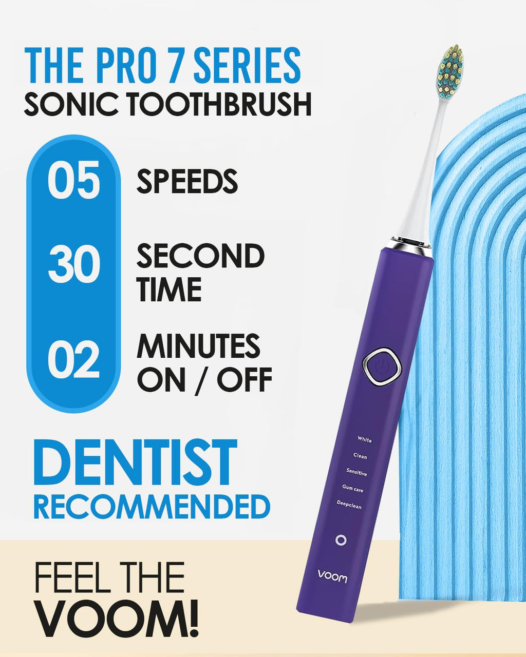 Voom Sonic Pro 7 Electric Toothbrush for Adults, Sonicare Electric Toothbrush with 40000 VPM w/ 5 Deep Clean Modes, Rechargeable Toothbrushes Fast Charge 4 Hours Last 8-Weeks