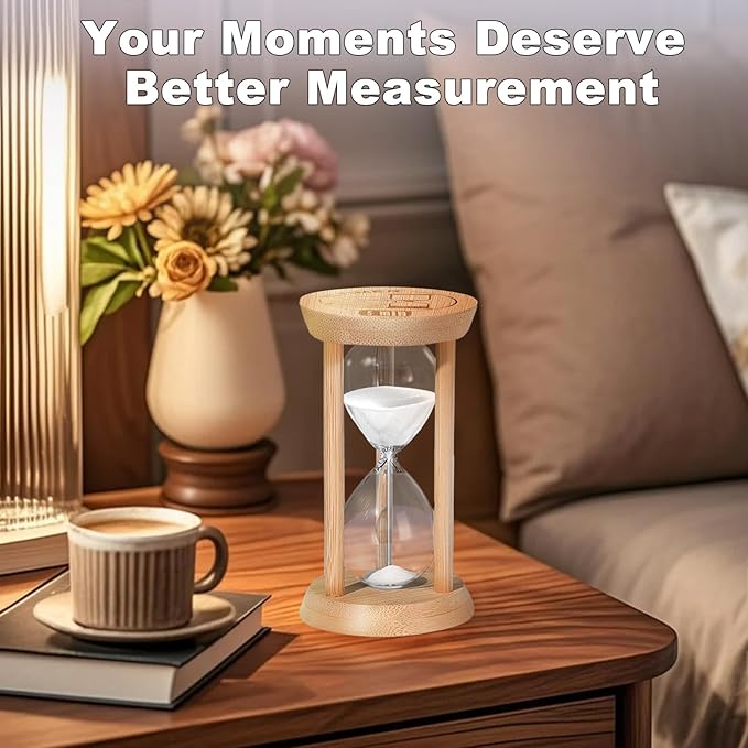 20 Minute Wooden Sand Timers,Large Bamboo White Sand Hourglass for Productivity, Meditation & Decor, 20 Min Reloj De Arena Sand Watch for Kitchen, Office,Classroom (White)