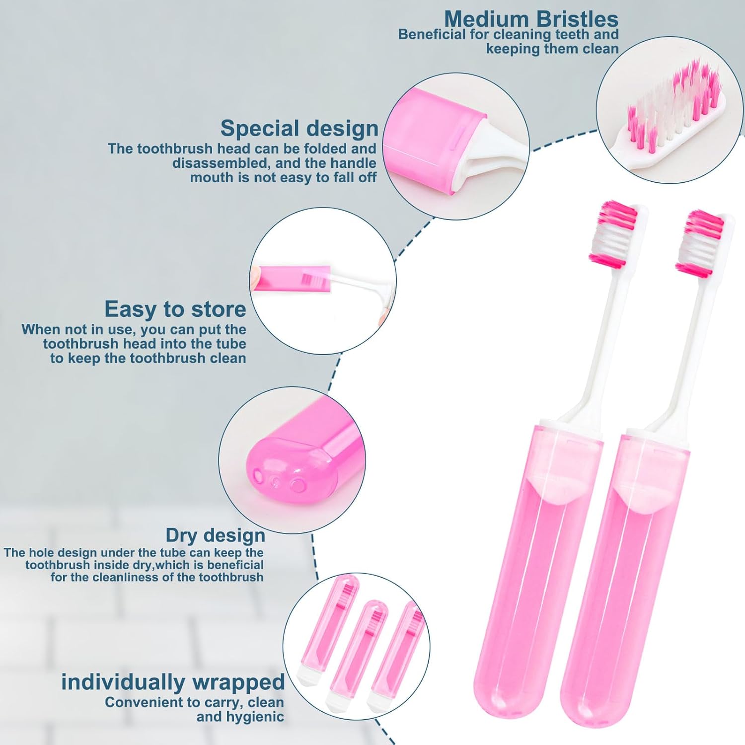 Travel Size Toothbrush Bulk Disposable Toothbrushes Individually Wrapped ,Mini Toothbrush With Toothbrush Cover Folding Toothbrushes Camping Toothbrush for Camping,Hiking,Traveling,School (100)