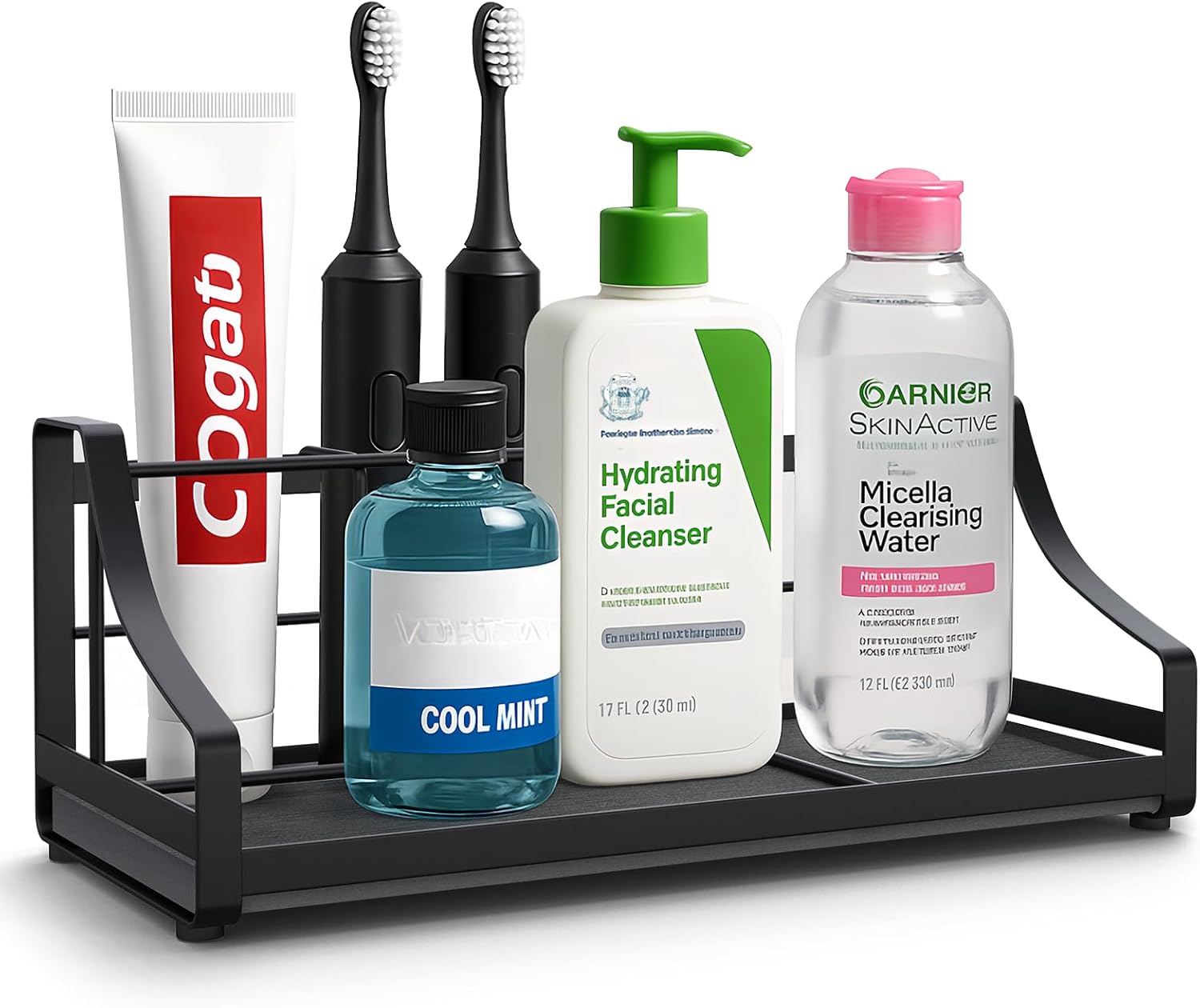 BOTEMY Toothbrush Holder with Instant Drying Stone - Bathroom Counter Organizer, Kids Electric Toothbrush Toothpaste Holders, Bathroom Sink Organizers and Storage,Black