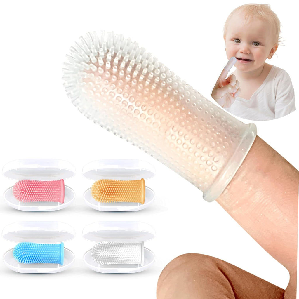 Baby Toothbrush, 360 Degree Bristle Silicone Finger Toothbrush 6 to 12 Months, and Toddler Toothbrushes 1-2, Set of 4 – Multi Colors