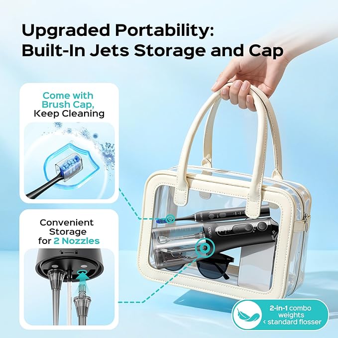 COSLUS Electric Toothbrush with Water Flosser Combo: Portable Oral Clean Kit for Teeth Brushing & Flossing, Multiple Modes for Multiple Users, Cordless for Home & Travel Use, Black, C51C30