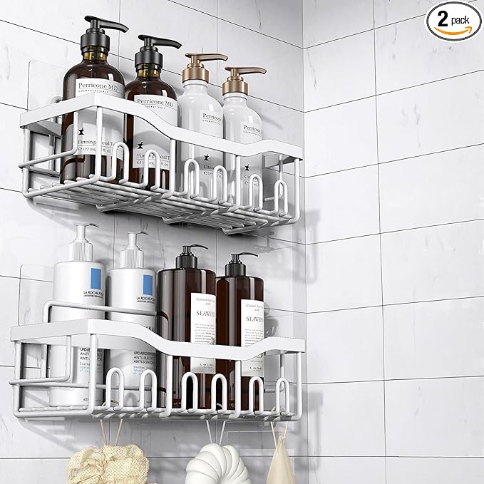 Shower Caddy 2 Pack,Adhesive Shower Organizer for Bathroom Storage&Home Decor&Kitchen organizers and storage,No Drilling,Large Capacity,Rustproof Stainless Steel Bathroom Organizer,Bathroom Decor Sets