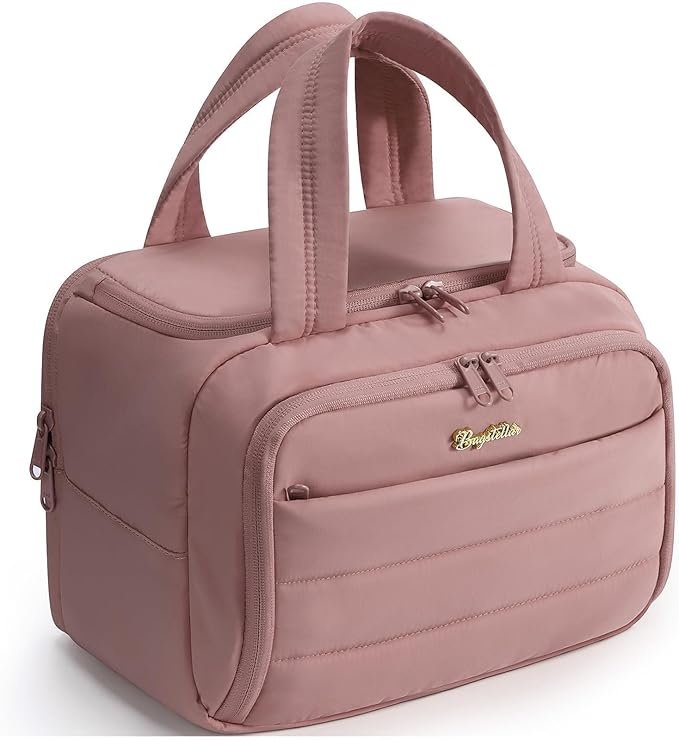 Travel Toiletry Bag, Lightweight Wide-open Large Puffy Toiletry Bag for Women, Quilted Makeup Bag Organizer Water-resistant Cosmetic Bag with Handle for Toiletries, Essentials, Accessories