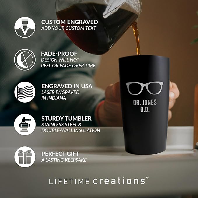 Lifetime Creations Engraved Personalized Eye Doctor Stainless Steel Tumbler 20 oz (Black) - Custom Gift for Optometrist Office, Ophthalmologist, Optician, Optometry School Graduation