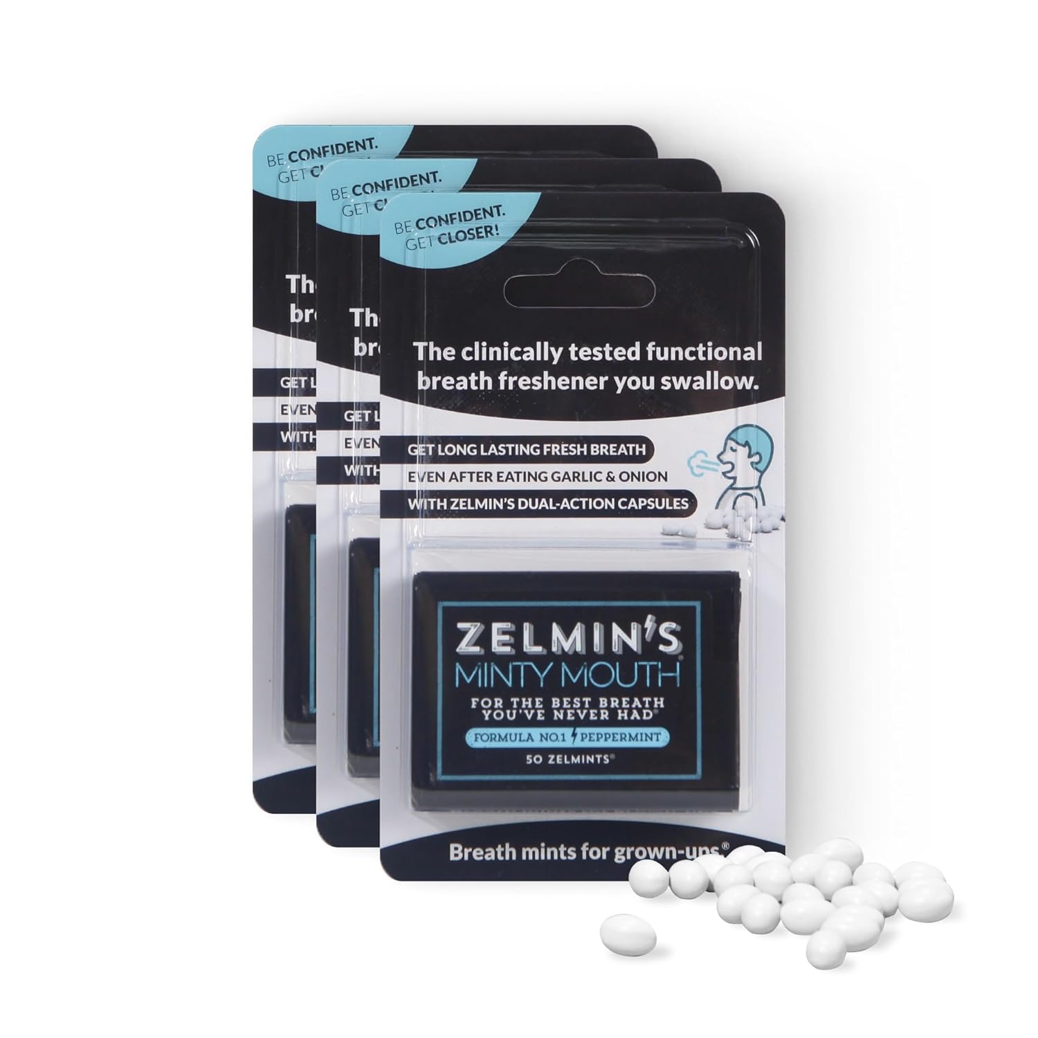 Zelmin's Minty Mouth Breath Freshener - (3 Pack) Long Lasting Bad Breath Treatment for Adults, Instant Freshness Helps with Dry Mouth, Natural Breath Mints for Travel, Alcohol-Free, Keto, Gluten-Free