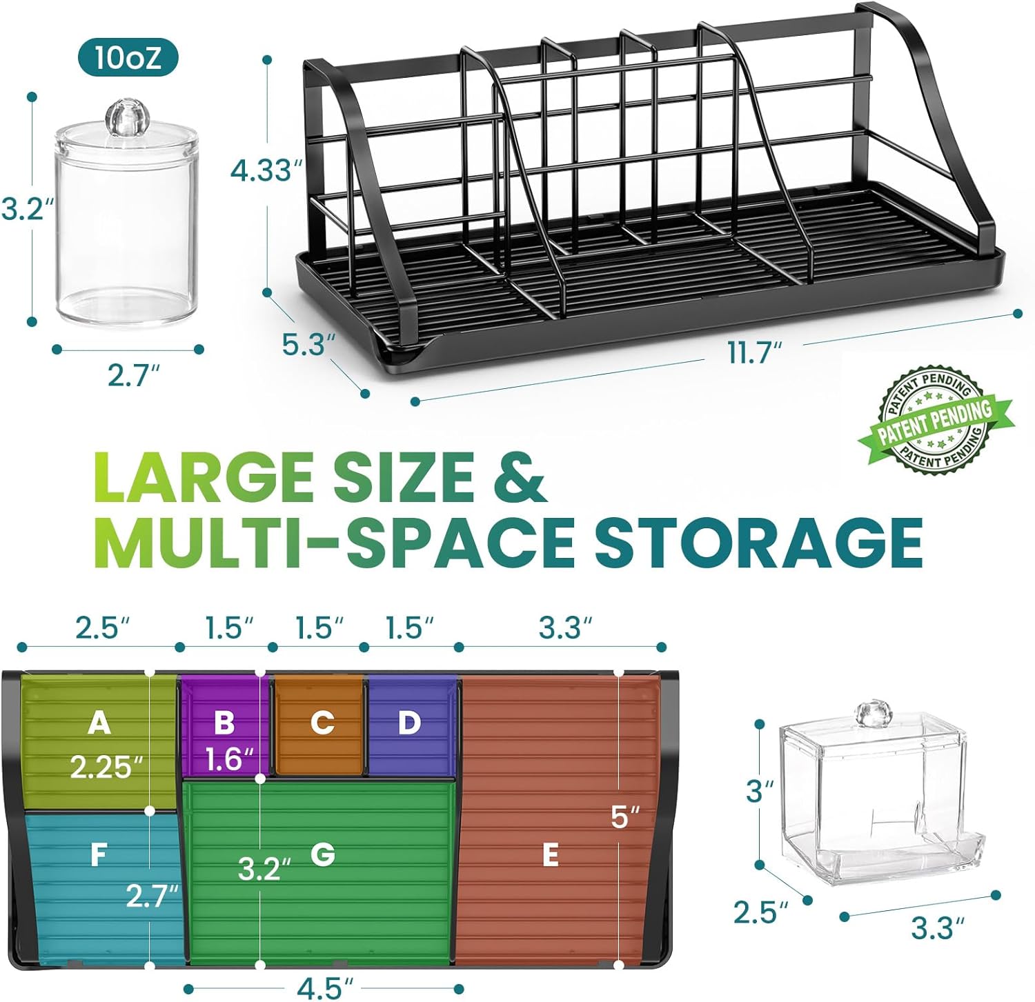 Toothbrush Holders Set with 2 Pack Qtip Holder Dispenser, Kids Electric Toothbrush and Toothpaste Holder, 7 Slots Tooth Brushing Holder for Bathroom Sink Countertop Organizer and Storage Accessories