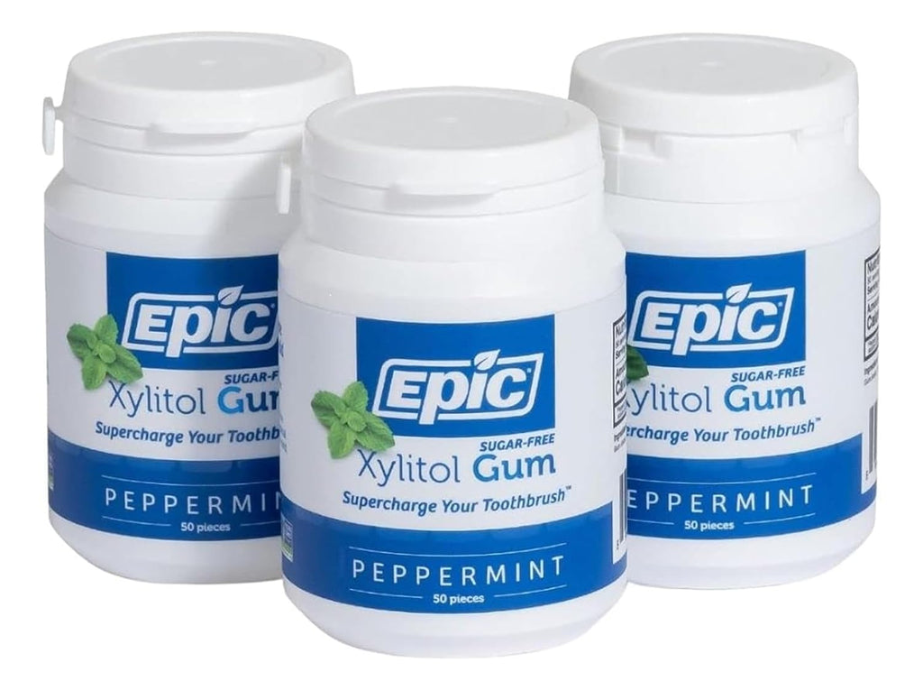 Epic 100% Xylitol Peppermint Chewing Gum - Sugar Free, Aspartame Free Dental Gum - Supports Oral Health & Fresh Breath - 50 Pieces (Pack of 3)