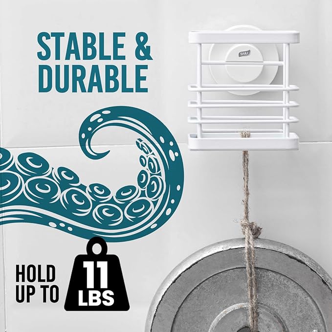 TAILI Patented Suction Cup Toothbrush Holder, Stainless Steel Anti-Puddling Toothbrush Shower Holder, No Drilling Removable Organizer for Bathroom Toothpaste, Razor, Kitchen and Office Items, White