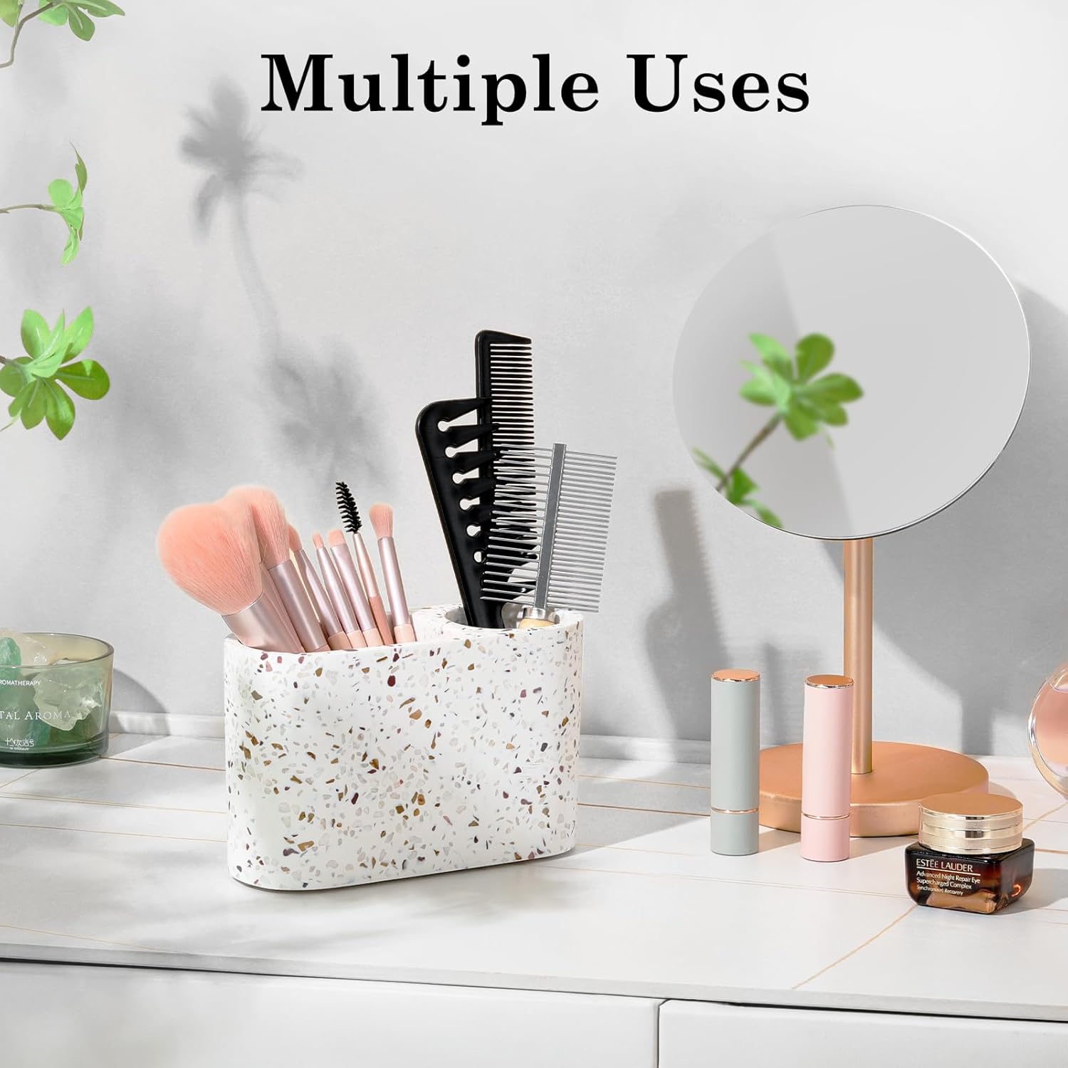 Luxspire Toothbrush Holder, 2 Slots Toothbrush and Toothpaste Holdersfor Bathrooms, Resin Toothbrush Holder Electric Toothbrush Stand for Vanity Countertop, Bathroom Accessories, Terrazzo