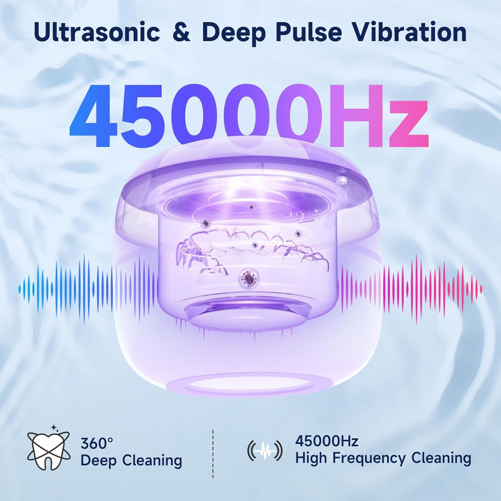 2025 Ultrasonic Retainer Cleaner Machine for Dentures - 45kHz Retainer Cleaner Machine for Mouth Guards, Braces, Toothbrush Heads, Jewelry with 200ML Capacity, 24W & 4 Modes for All Dental Appliances