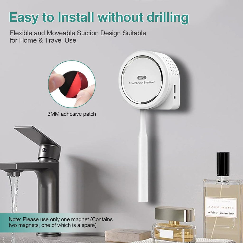 UV Toothbrush Sanitizer Holder, Toothbrush Sanitizer and Holder Cover Caps with Fan Drying, Rechargeable Portable Toothbrush Cleaner Case Fits Most Electric and Manual Toothbrushes