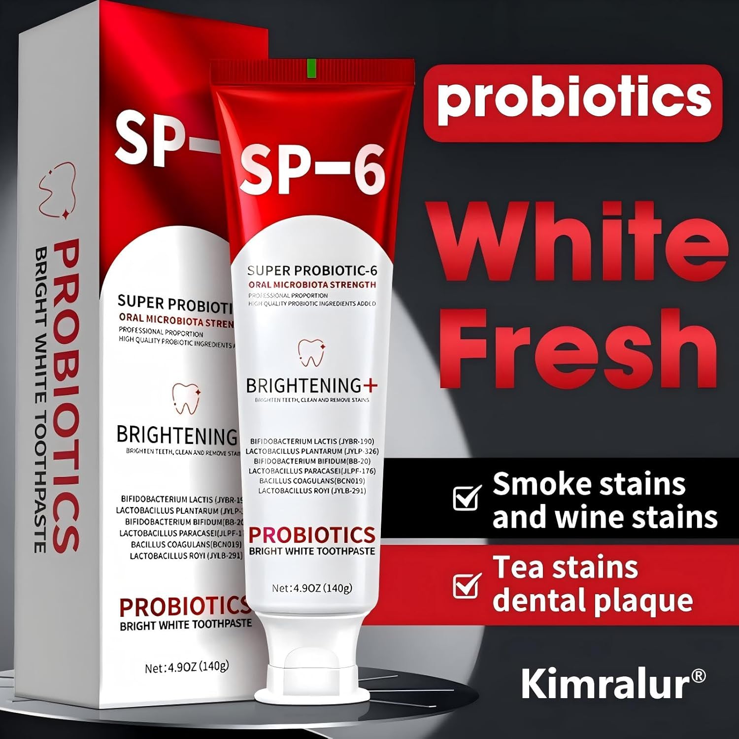 Sp-6 Probiotics Whitening Toothpaste, Sp-6 Ultra Whitening Toothpaste, Enhanced Formula with Enamel-Safe, Fluoride-Free, Fresh Breath Mint Flavor for Oral Health (2)
