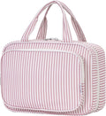 Narwey Striped Travel Toiletry Bag for Women Large Hanging Makeup Bag Organizer Toiletries Bag for Full Size Essentials Accessories Cosmetics (Dusty Pink Stripe (Large))