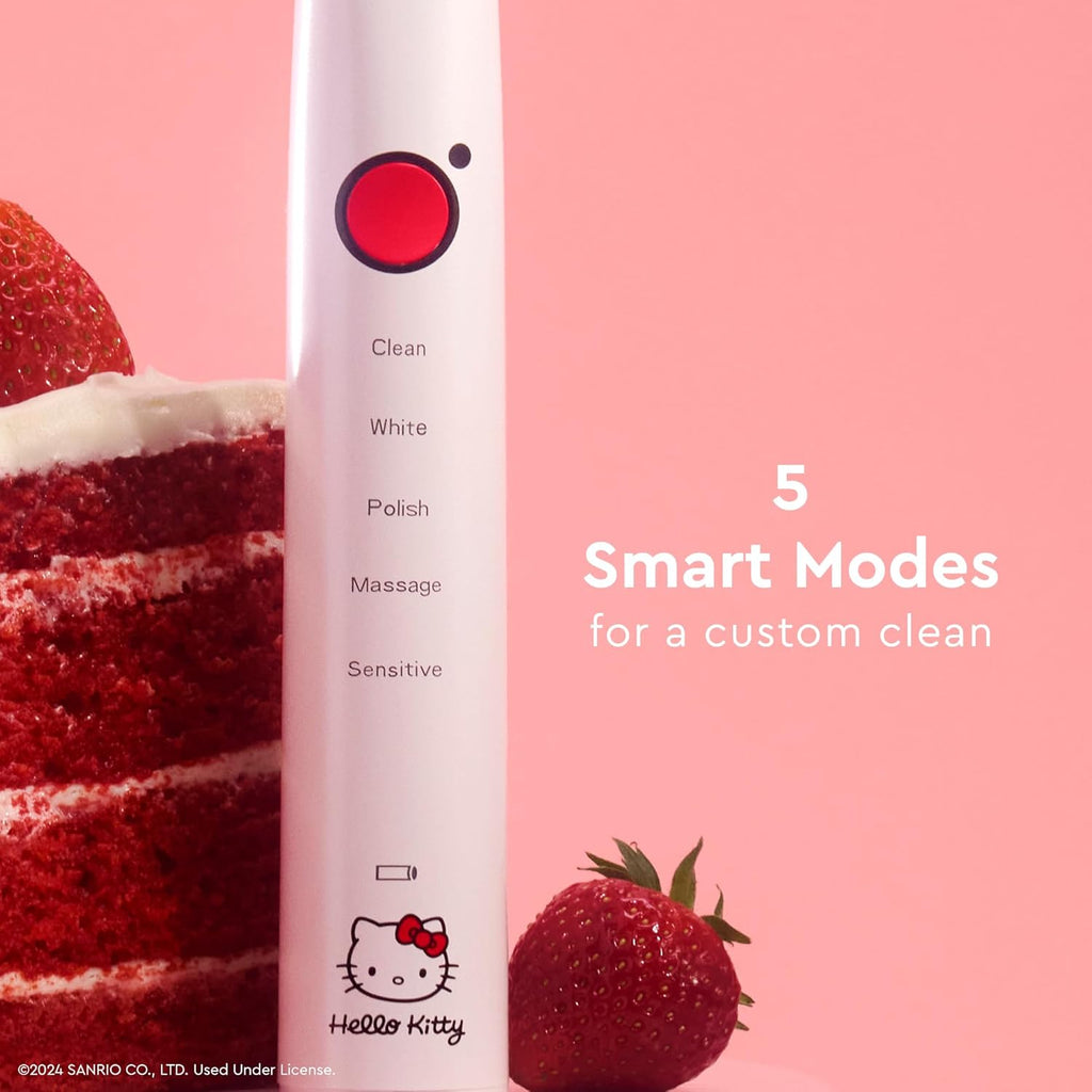 MOON x Hello Kitty Sonic Electric Toothbrush for Adults & Teens, 5 Smart Modes, Clean, White, Massage, Polish & Sensitive, Rechargeable, Travel Case, 2 Brush Heads, Industry-Leading 6 Week Charge