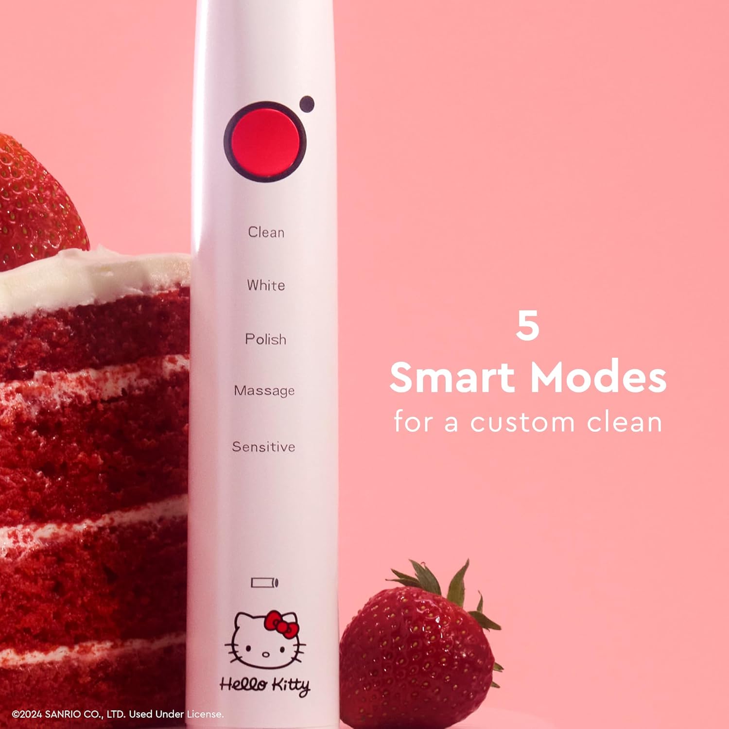 MOON x Hello Kitty Sonic Electric Toothbrush for Adults & Teens, 5 Smart Modes, Clean, White, Massage, Polish & Sensitive, Rechargeable, Travel Case, 2 Brush Heads, Industry-Leading 6 Week Charge