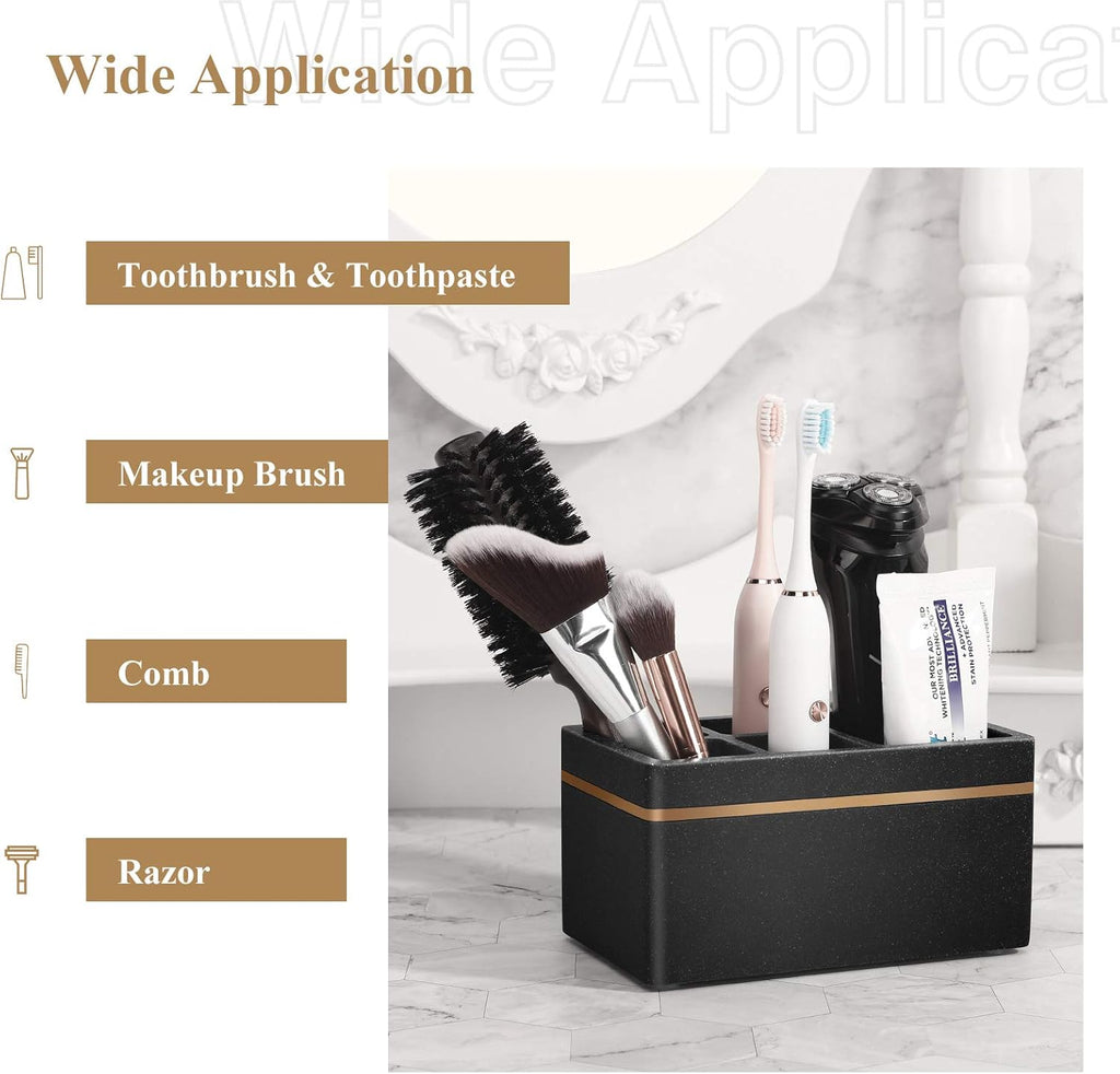Shinowa Resin Toothbrush Holder, 5 Slots Hygienic Electric Toothbrush Holder Storage Stand Organizer for Toothbrush, Toothpaste, Razor, Gravel Black