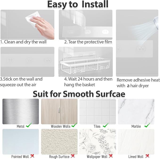 5 Pack Shower Caddy Organizer Rack Shelf for Inside Shower, Self Adhesive Bathroom Wall Storage Basket Rustproof Stainless Steel Large Capacity Shampoo Holder, Grey