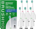 Brushmo e-Series Total Clean Replacement Toothbrush Heads, Compatible with Philips Sonicare Screw-on Electric Toothbrush Handles, 6 Compact Heads, Medium Firm Dupont Bristles, BM716, White